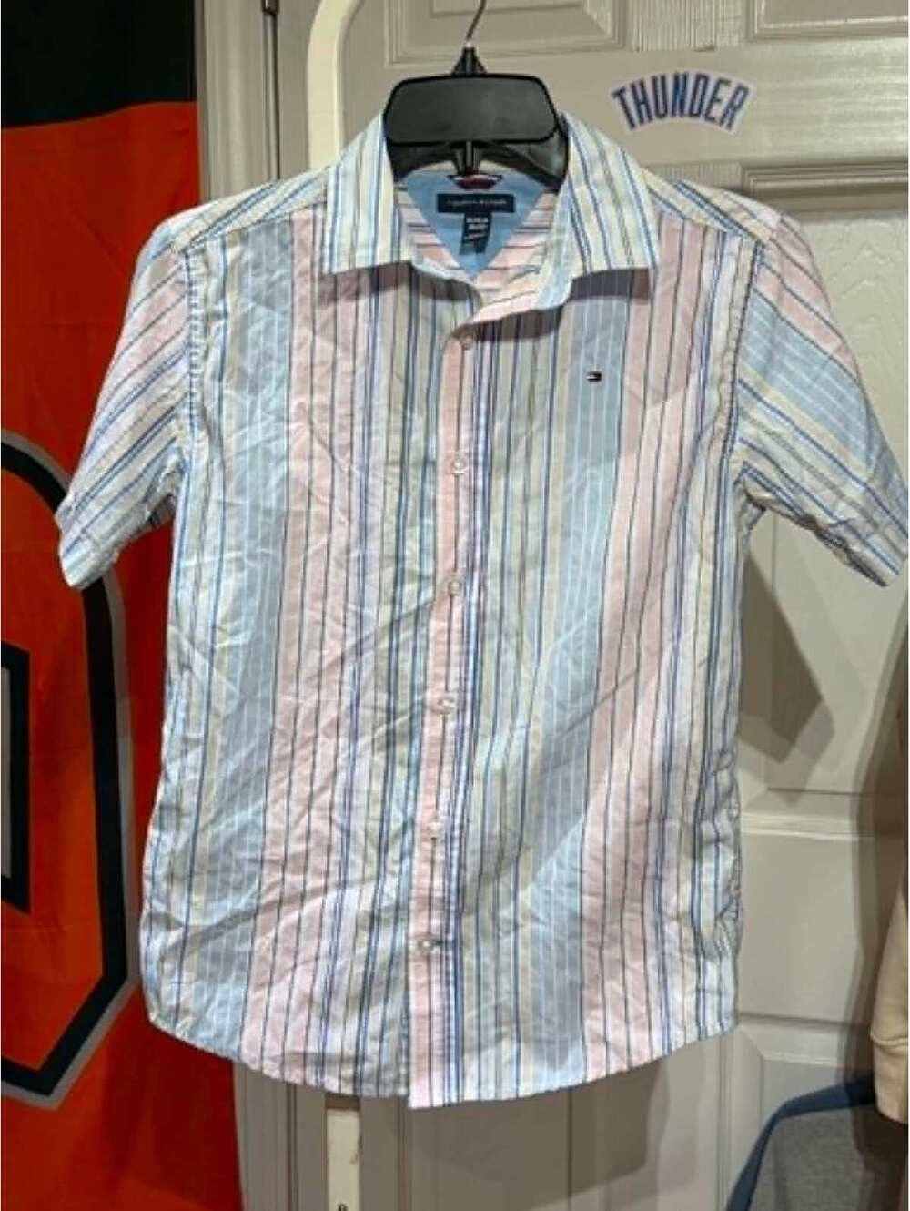Tommy Hilfiger Youth Medium Striped Short Sleeve Button-Up Shirt